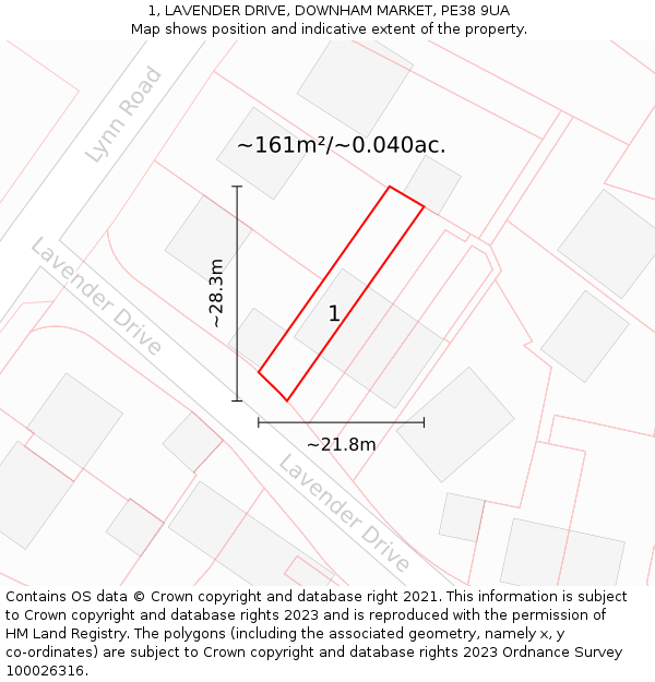1, LAVENDER DRIVE, DOWNHAM MARKET, PE38 9UA: Plot and title map