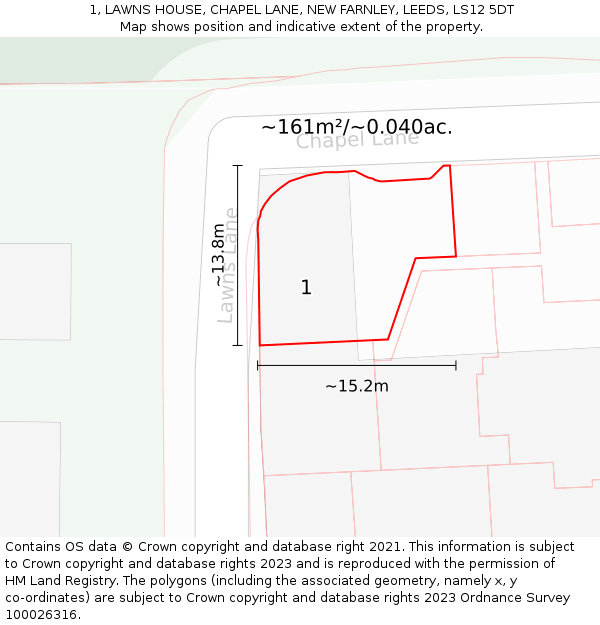 1, LAWNS HOUSE, CHAPEL LANE, NEW FARNLEY, LEEDS, LS12 5DT: Plot and title map