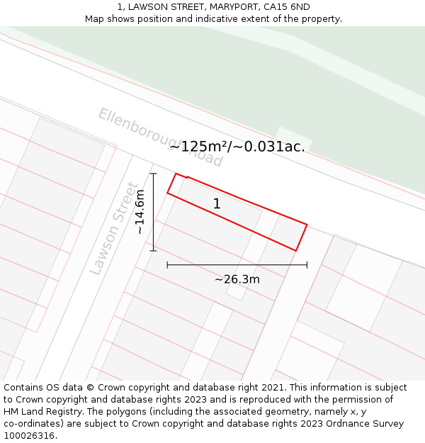 1, LAWSON STREET, MARYPORT, CA15 6ND: Plot and title map