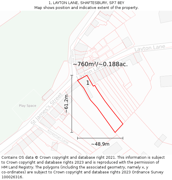 1, LAYTON LANE, SHAFTESBURY, SP7 8EY: Plot and title map