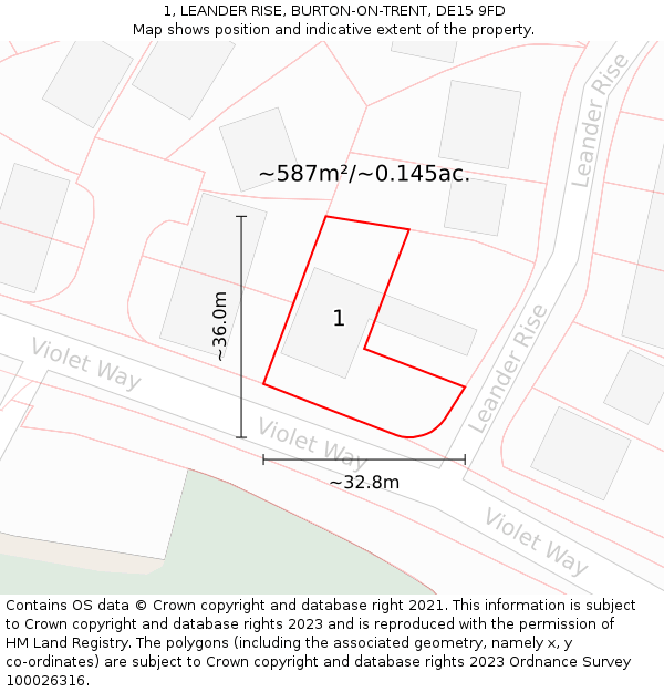 1, LEANDER RISE, BURTON-ON-TRENT, DE15 9FD: Plot and title map