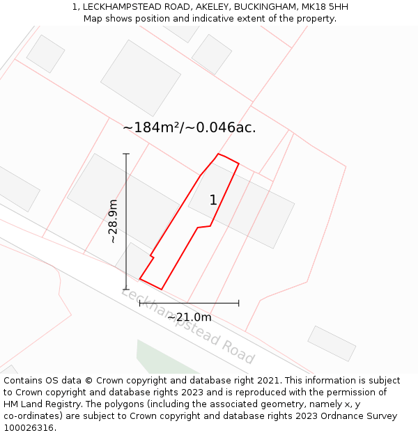 1, LECKHAMPSTEAD ROAD, AKELEY, BUCKINGHAM, MK18 5HH: Plot and title map