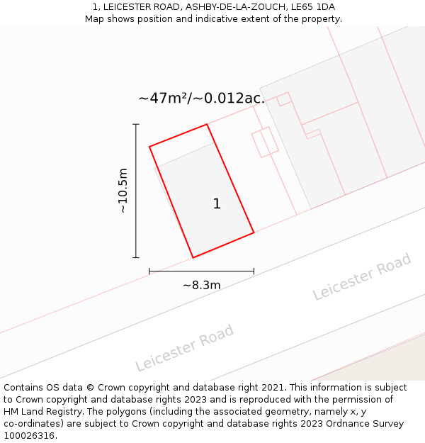 1, LEICESTER ROAD, ASHBY-DE-LA-ZOUCH, LE65 1DA: Plot and title map