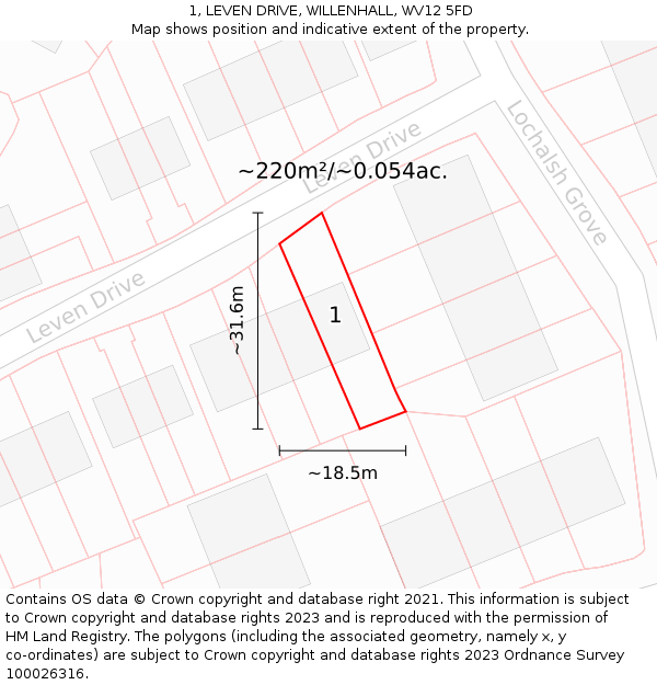 1, LEVEN DRIVE, WILLENHALL, WV12 5FD: Plot and title map