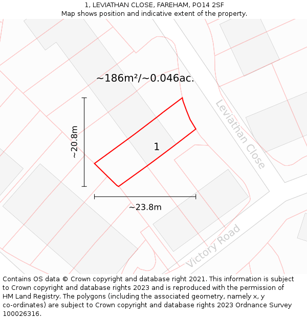 1, LEVIATHAN CLOSE, FAREHAM, PO14 2SF: Plot and title map