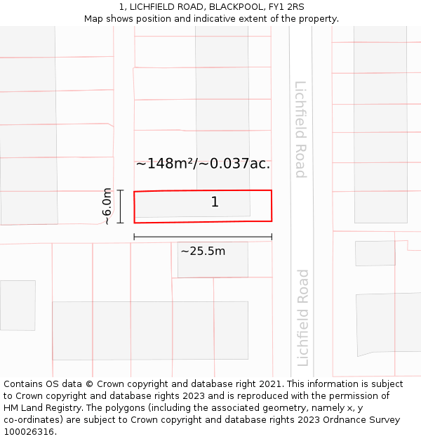 1, LICHFIELD ROAD, BLACKPOOL, FY1 2RS: Plot and title map