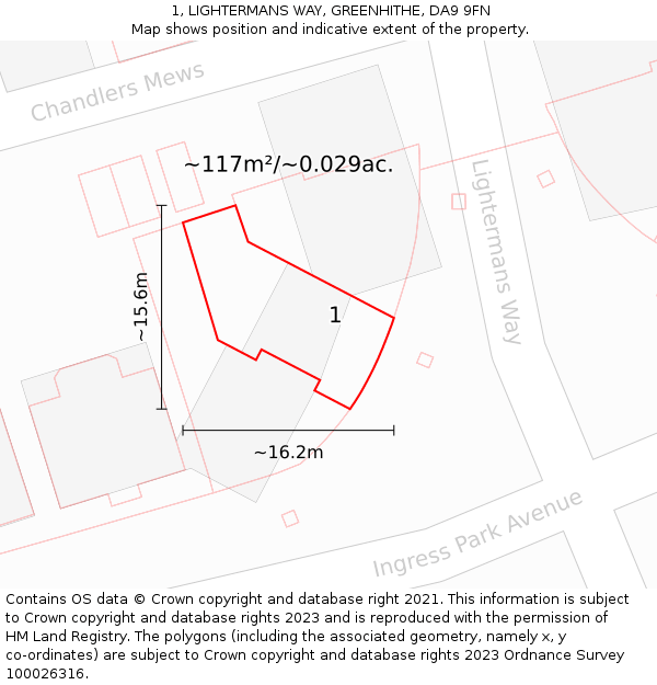 1, LIGHTERMANS WAY, GREENHITHE, DA9 9FN: Plot and title map