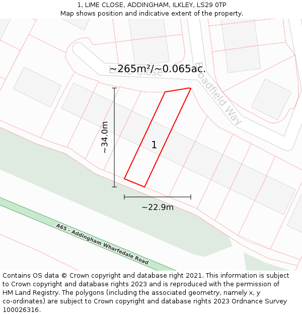 1, LIME CLOSE, ADDINGHAM, ILKLEY, LS29 0TP: Plot and title map