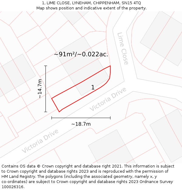 1, LIME CLOSE, LYNEHAM, CHIPPENHAM, SN15 4TQ: Plot and title map