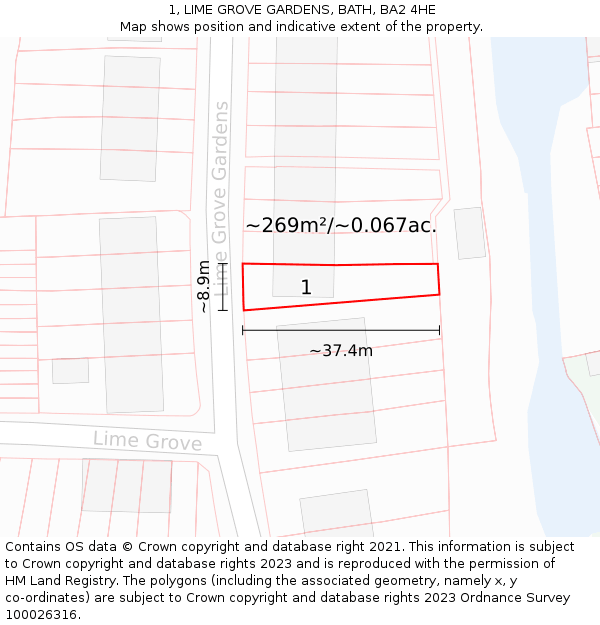 1, LIME GROVE GARDENS, BATH, BA2 4HE: Plot and title map