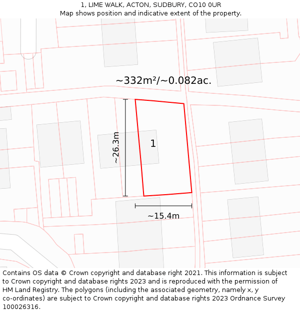 1, LIME WALK, ACTON, SUDBURY, CO10 0UR: Plot and title map