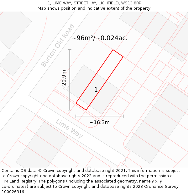 1, LIME WAY, STREETHAY, LICHFIELD, WS13 8RP: Plot and title map