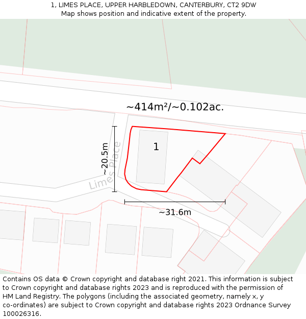 1, LIMES PLACE, UPPER HARBLEDOWN, CANTERBURY, CT2 9DW: Plot and title map