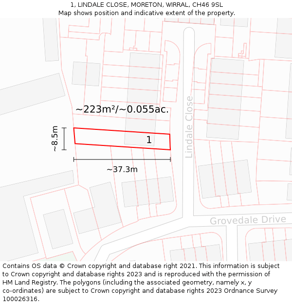 1, LINDALE CLOSE, MORETON, WIRRAL, CH46 9SL: Plot and title map
