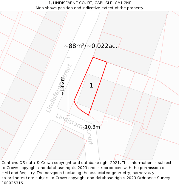 1, LINDISFARNE COURT, CARLISLE, CA1 2NE: Plot and title map