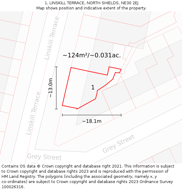 1, LINSKILL TERRACE, NORTH SHIELDS, NE30 2EJ: Plot and title map