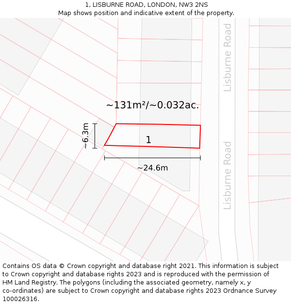 1, LISBURNE ROAD, LONDON, NW3 2NS: Plot and title map