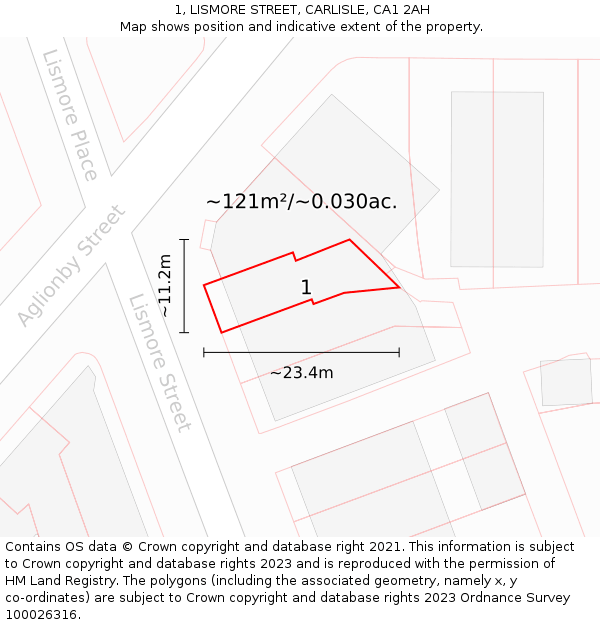 1, LISMORE STREET, CARLISLE, CA1 2AH: Plot and title map