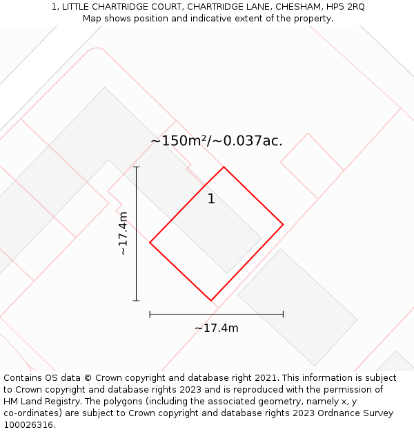 1, LITTLE CHARTRIDGE COURT, CHARTRIDGE LANE, CHESHAM, HP5 2RQ: Plot and title map