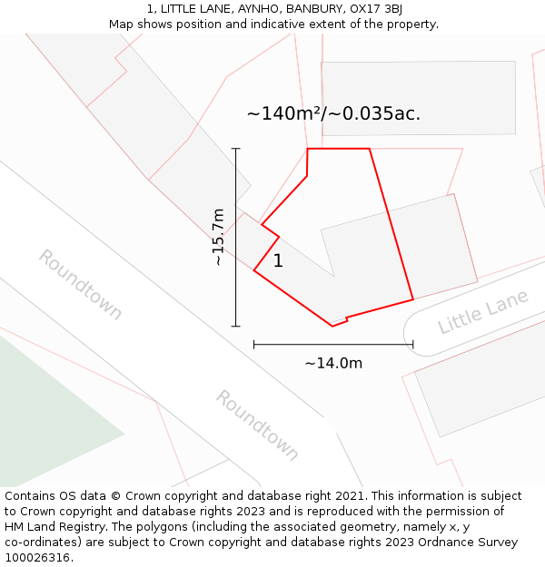 1, LITTLE LANE, AYNHO, BANBURY, OX17 3BJ: Plot and title map