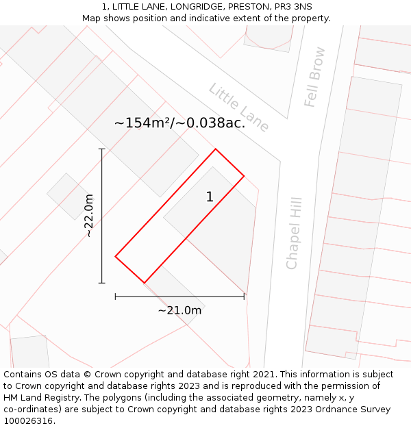 1, LITTLE LANE, LONGRIDGE, PRESTON, PR3 3NS: Plot and title map