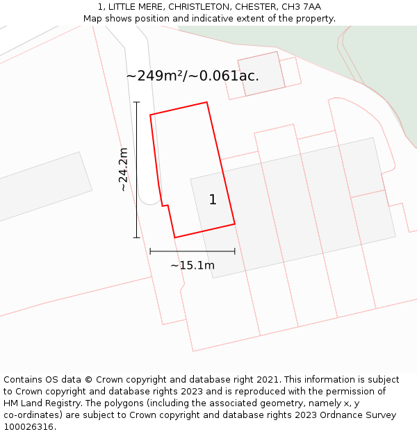1, LITTLE MERE, CHRISTLETON, CHESTER, CH3 7AA: Plot and title map