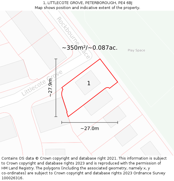1, LITTLECOTE GROVE, PETERBOROUGH, PE4 6BJ: Plot and title map