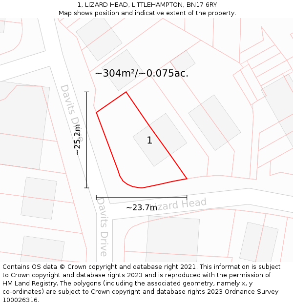 1, LIZARD HEAD, LITTLEHAMPTON, BN17 6RY: Plot and title map