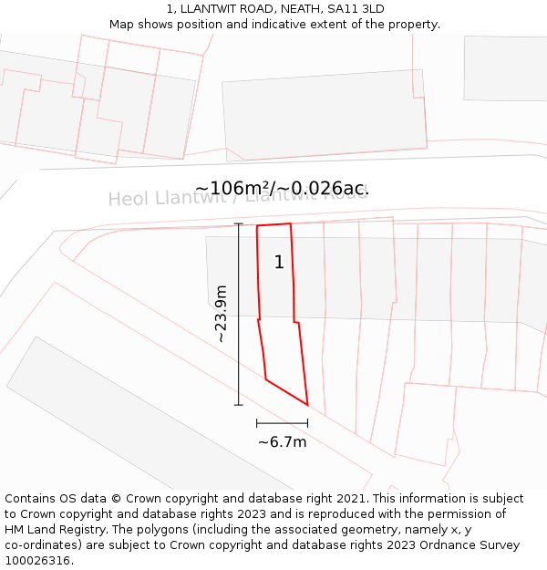 1, LLANTWIT ROAD, NEATH, SA11 3LD: Plot and title map