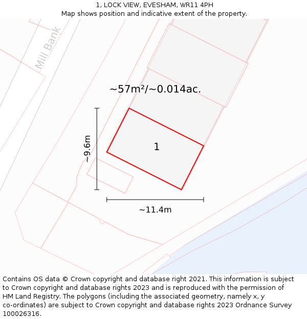1, LOCK VIEW, EVESHAM, WR11 4PH: Plot and title map