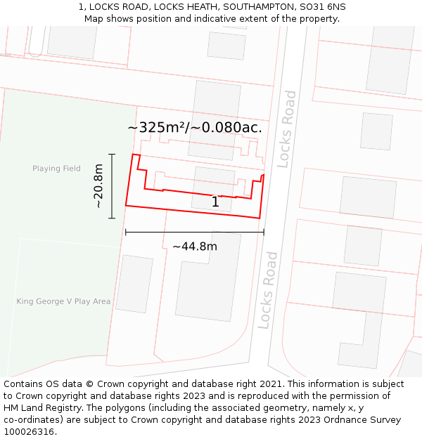 1, LOCKS ROAD, LOCKS HEATH, SOUTHAMPTON, SO31 6NS: Plot and title map