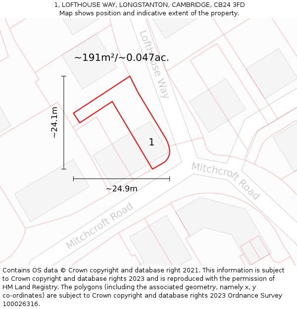1, LOFTHOUSE WAY, LONGSTANTON, CAMBRIDGE, CB24 3FD: Plot and title map