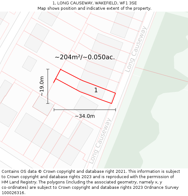 1, LONG CAUSEWAY, WAKEFIELD, WF1 3SE: Plot and title map
