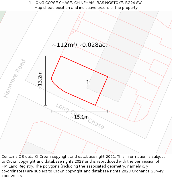 1, LONG COPSE CHASE, CHINEHAM, BASINGSTOKE, RG24 8WL: Plot and title map