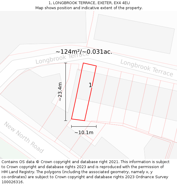 1, LONGBROOK TERRACE, EXETER, EX4 4EU: Plot and title map