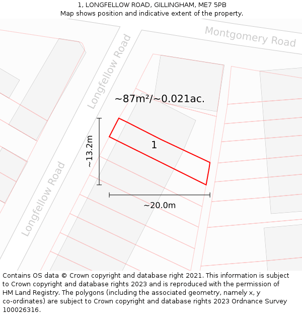 1, LONGFELLOW ROAD, GILLINGHAM, ME7 5PB: Plot and title map