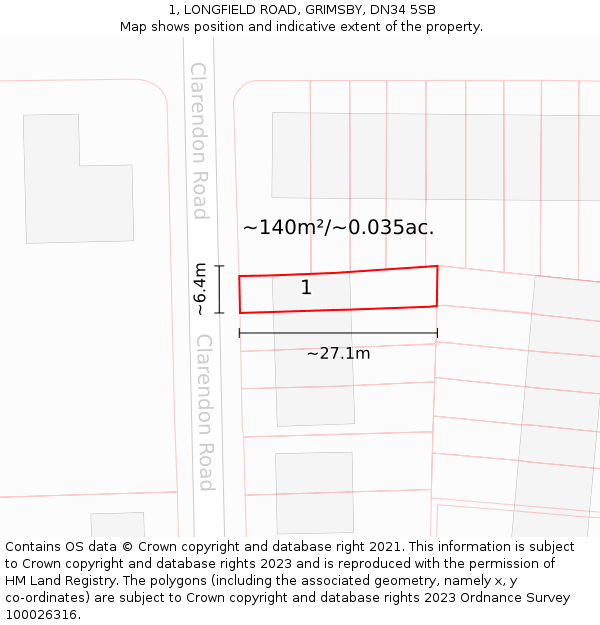 1, LONGFIELD ROAD, GRIMSBY, DN34 5SB: Plot and title map
