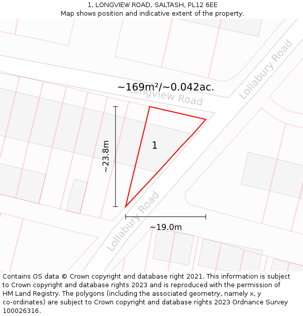 1, LONGVIEW ROAD, SALTASH, PL12 6EE: Plot and title map