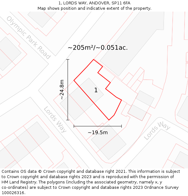 1, LORDS WAY, ANDOVER, SP11 6FA: Plot and title map