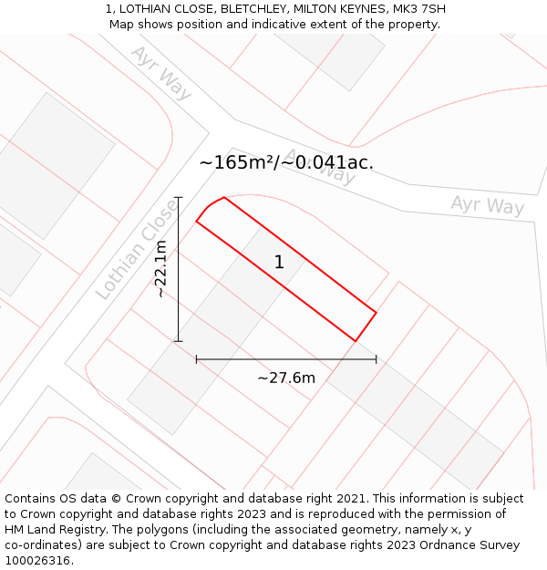 1, LOTHIAN CLOSE, BLETCHLEY, MILTON KEYNES, MK3 7SH: Plot and title map