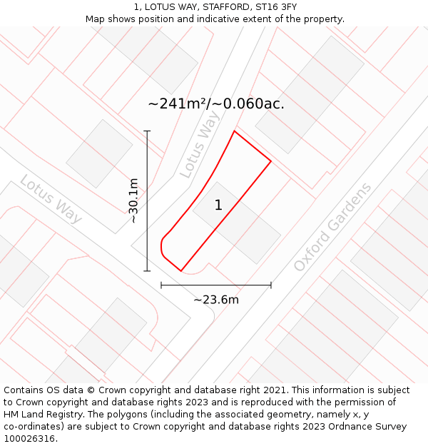 1, LOTUS WAY, STAFFORD, ST16 3FY: Plot and title map