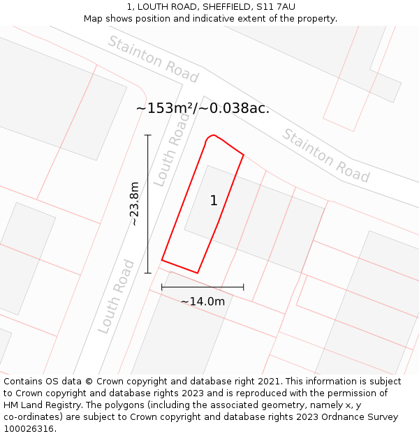 1, LOUTH ROAD, SHEFFIELD, S11 7AU: Plot and title map