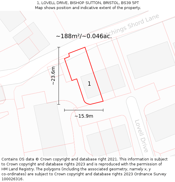 1, LOVELL DRIVE, BISHOP SUTTON, BRISTOL, BS39 5PT: Plot and title map