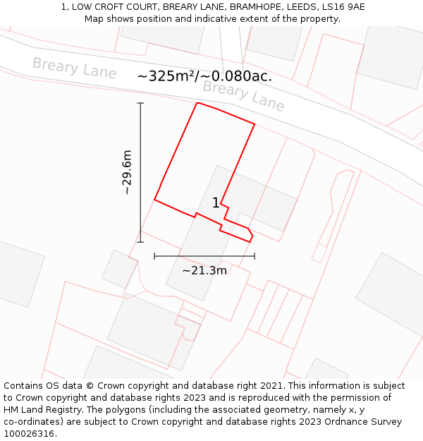 1, LOW CROFT COURT, BREARY LANE, BRAMHOPE, LEEDS, LS16 9AE: Plot and title map