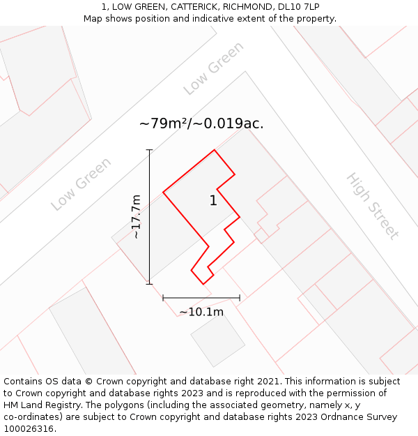 1, LOW GREEN, CATTERICK, RICHMOND, DL10 7LP: Plot and title map