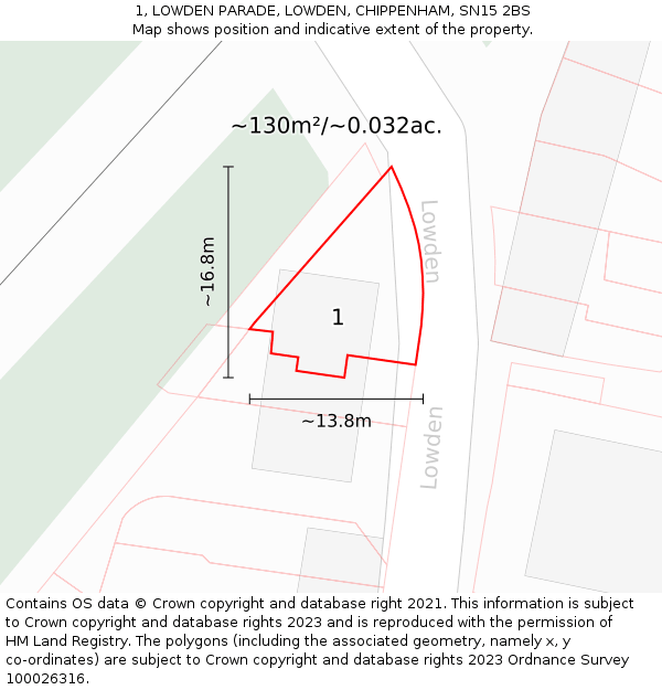 1, LOWDEN PARADE, LOWDEN, CHIPPENHAM, SN15 2BS: Plot and title map
