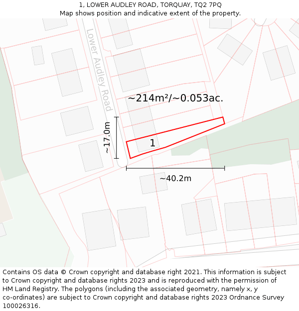 1, LOWER AUDLEY ROAD, TORQUAY, TQ2 7PQ: Plot and title map