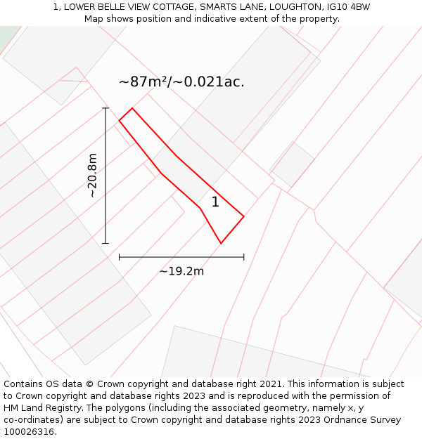1, LOWER BELLE VIEW COTTAGE, SMARTS LANE, LOUGHTON, IG10 4BW: Plot and title map