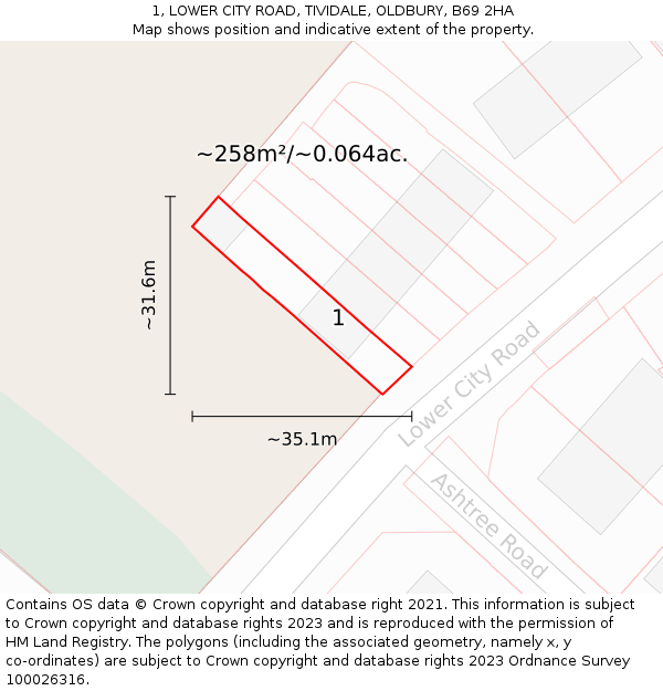1, LOWER CITY ROAD, TIVIDALE, OLDBURY, B69 2HA: Plot and title map