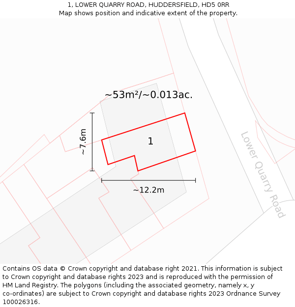 1, LOWER QUARRY ROAD, HUDDERSFIELD, HD5 0RR: Plot and title map